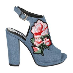 Cape Robbin Peep Toe Embroidered Block Heel Mule
